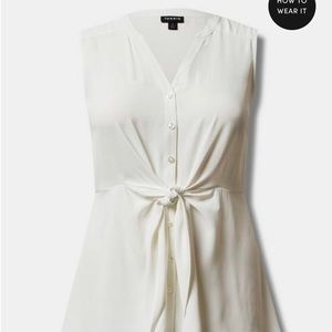 Peplum Georgette Button-Front Tie-Front Blouse